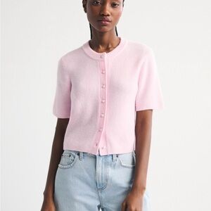 Abercrombie and Fitch Pink Merino Wool-Blend Short-Sleeve Cardigan